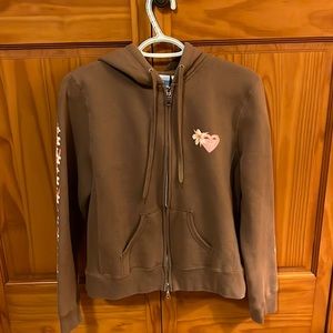 Roxy Zip Up Hooded Sweatshirt, Brown, Size L
